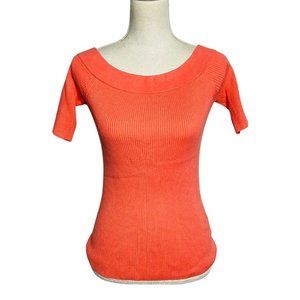 By Anthropologie Women Small Orange Short Sleeve Boat Neck Ribbed Knit Sweater
